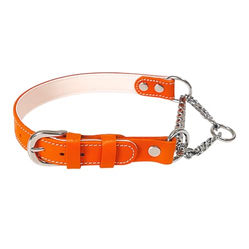 Beanspet ハーフチョーク首輪 金属チェーン付き 本革製 ハーフチョーク犬 首輪 チョークカラー カラフル シンプル 革 チェーン 日本製 (オレンジ, S) 1