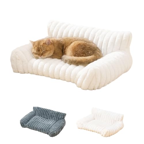 ペットベッド 猫ソファー 犬ソファー ソファー型 猫用ベッド 手洗い 水洗い 反発力 クッション 暖かい かわいい 猫用品 猫ペット 犬用ベッド 冬用 おしゃれ ふわふわ 滑り防止 分厚い 人気 滑り止め 肌触り 毛布 大きめ 小型犬 通年用 (ホワイト, M, 60*45*25) 1