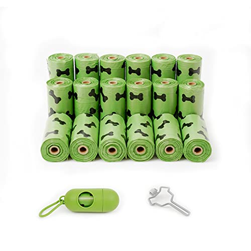 Agiler ペット用マナー袋 犬うんち袋 臭わない 丈夫 大容量 使い捨て お散歩 携帯便利 ディスペンサー ハンガー (18ロール(270枚), グリーン)の外観・全体像 画像