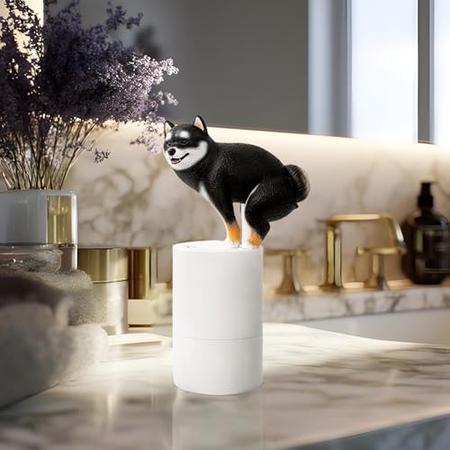 自動ハンドソープディスペンサー遊び心柴犬、 300ml 柴犬の形 自動ソープディスペンサー，防水家電 バスルームアクセサリー 家庭 オフィス 寮 アパートメント ホテル レストラン用，家庭用キッチン事務所寮ホテルマンション子供大人向けの特徴・詳細 画像