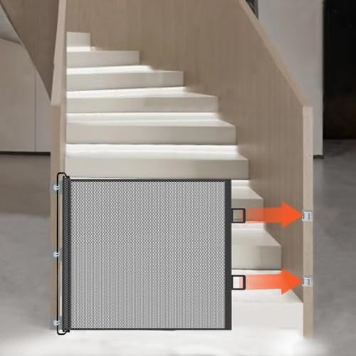 KIEHUA 自動格納式ペットゲートフェンス、犬猫フェンス、屋内階段通路隔離ネット、パンチングなしセーフティネットフェンス (130*78cm)の特徴・詳細 画像