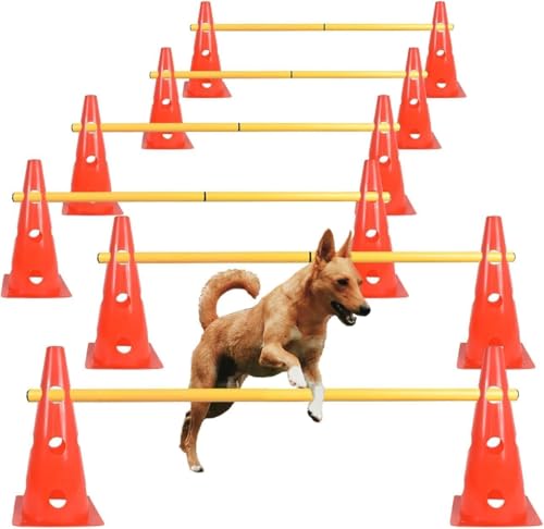 犬 アジリティ 練習用 ハードル6基セット 高さ調整可 穴付きコーン 32cm×12本 ジャンプバー1m×6本 ドッグラン・自宅 軽量 組立簡単 1