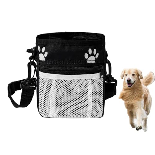 トリーツポーチ 犬 おやつ入れ お散歩バッグ 散歩 バッグ 犬お散歩ショルダーバック マナーポーチ トレーニングバッグ 訓練 さんぽ おやつポーチ ウエストポーチ 犬散歩バック 小物入れ エサ入れ 多機能 開閉便利 3WAY (肉球マーク付き（白ポケット）) 1