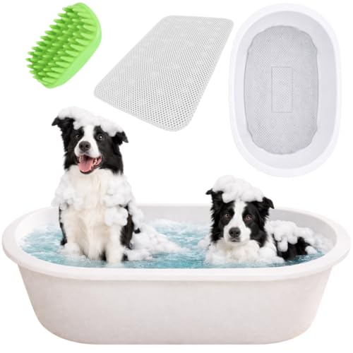 犬用 バスタブ 滑り止めマット 浴槽用 シンプル かわいい オシャレ シャンプー時の転倒防止 42個吸盤付き バスマット 犬用お風呂 (ホワイト) 1