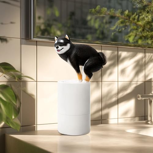 自動ハンドソープディスペンサー遊び心柴犬、 300ml 柴犬の形 自動ソープディスペンサー，防水家電 バスルームアクセサリー 家庭 オフィス 寮 アパートメント ホテル レストラン用，家庭用キッチン事務所寮ホテルマンション子供大人向けの詳細・まとめ 画像