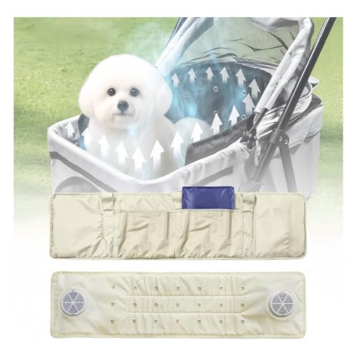 Kizare クールシート 扇風機 ファンシート ペット 送風3段階 冷却マット ひんやり 送風 冷感 ファン 丸洗い ペットカート 散歩 犬 猫 カー 通気性 暑さ対策 夏用 カート クール ベージュ 前面デュアルファン 収納バッグ (ベージュ,98*25cm) 1