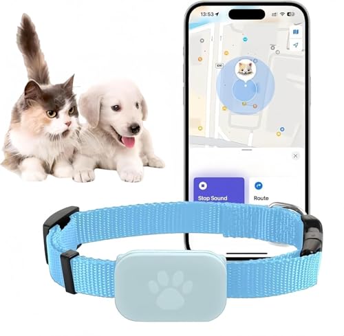 ペット用GPS 首輪対応 猫用トラッカー 犬用トラッカー GPS首輪トラッカー ペット用位置追跡デバイス 猫・犬用 小型猫用GPS ペット用トラッカー 月額料金なし Apple Findと互換性のある ペットトラッカー iphone/android対応 (ブルー) 1