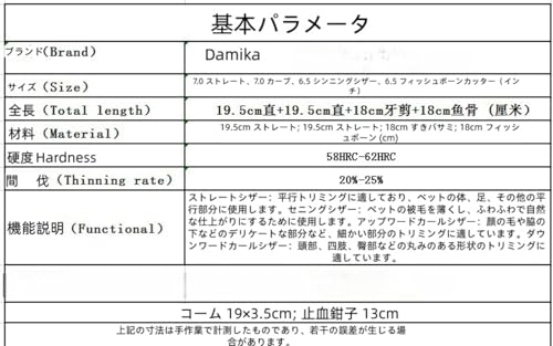 Damika 犬トリミング ペットはさみ7点セット 猫 犬用 日本から輸入する4 CR特殊ステンレス鋼を用いて製造し 耐久性に優れている 切れ味がよい 静音 保護型ペット専門美容ハサミセット 付収納バッグ/止血鉗子/ステンレスコーム (ゴールド 7点セット)の詳細・まとめ 画像