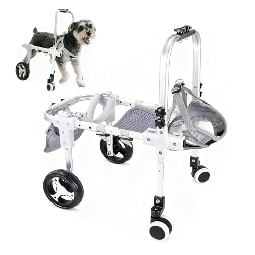 JELFUNY 犬用車椅子 犬用歩行器 ペット車椅子 4輪歩行補助 サイズ調整可能 軽量 後ろ足 ペット 小型犬 中型犬 大型犬 怪我 介護 障害犬 老犬 散歩 サポート ハーネス付き 車輪 リハビリ 日本語取扱説明書 (XS, 4輪) 1
