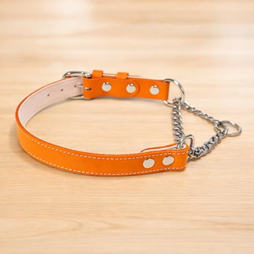 Beanspet ハーフチョーク首輪 金属チェーン付き 本革製 ハーフチョーク犬 首輪 チョークカラー カラフル シンプル 革 チェーン 日本製 (オレンジ, S)の詳細・まとめ 画像