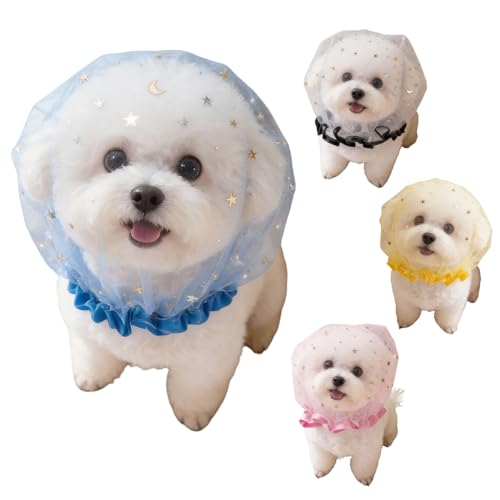 犬服 拾い食い防止 メッシュ スヌード 猫服 頭カバー ヘッドカバー 防虫 防塵 軽量 通気性 小型犬 中型犬 春夏秋 フリル かわいい お散歩 外出用 柔らか素材 ストレス軽減 ペット用品 誤飲防止 誤食防止 口輪 1