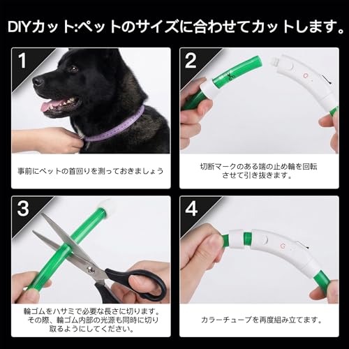 【光る首輪 】LEDライト付き 犬用｜小型犬・中型犬対応 ペット散歩用 安全発光首輪｜軽量・USB充電式・防水｜長さ調整可能で大型犬もOK｜夜間の視認性アップで安心お散歩グッズの特徴・詳細 画像