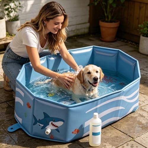 犬用バスプール浴槽 - 30.7x17.71x9.84インチ 折りたたみ式犬用パドリングプール、高耐久PVC折りたたみ式ペット洗浄ステーション |ペット簡単グルーミングクリーニング入浴裏庭パティオガーデンバルコニーの特徴・詳細 画像