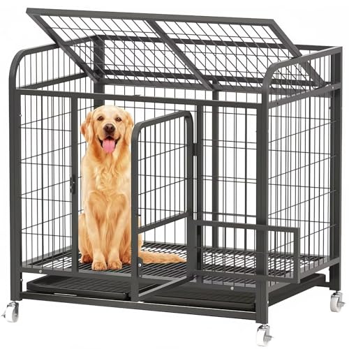 TUIYIDUO 犬のケージ ペットケージ 屋根付き 110x72x102cm 犬 サークル 錆防止 ペットサークル キャスターと引き出し式トレイ付き 掃除簡単 安全ロック 脱出防止 多機能 ペット用品 大・中・小型犬対応 室内外兼用 日本語説明書付き 1