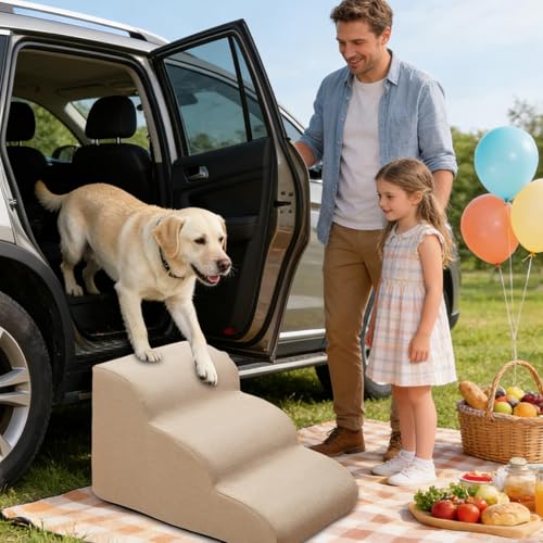 犬用ステップ 3段 ドッグステップ 犬用スロープ 犬用踏み台 犬用階段 小型犬 室内犬 高齢犬 滑り止めマット付き カバー取り外し 洗えるの特徴・詳細 画像