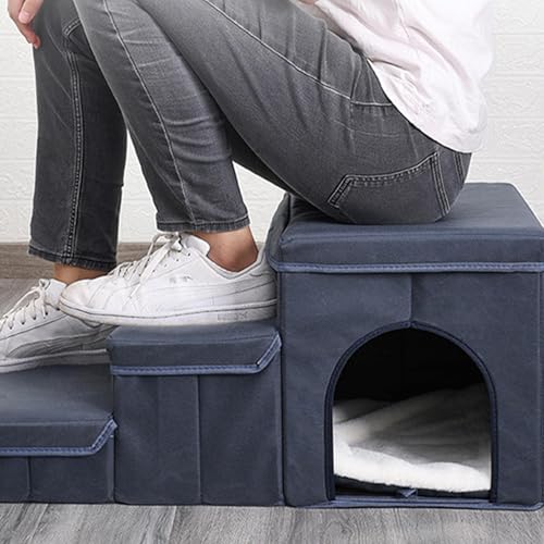 犬用階段 収納付き犬ステップ 犬階段 折り畳みペット階段 収納ボックス付き ペット用階段 ベッド用 防滑/耐荷重設計 ソファ/ベッド用 小型犬/老犬対応 軽量ポータブル (サイズ:68×35×33cm)の詳細・まとめ 画像