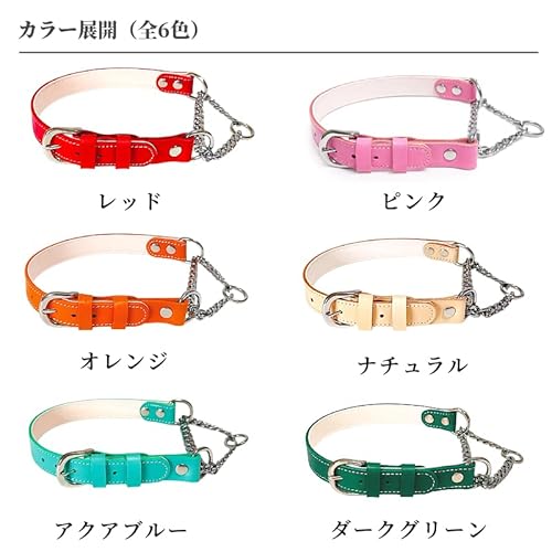 Beanspet ハーフチョーク首輪 金属チェーン付き 本革製 ハーフチョーク犬 首輪 チョークカラー カラフル シンプル 革 チェーン 日本製 (オレンジ, S)の特徴・詳細 画像