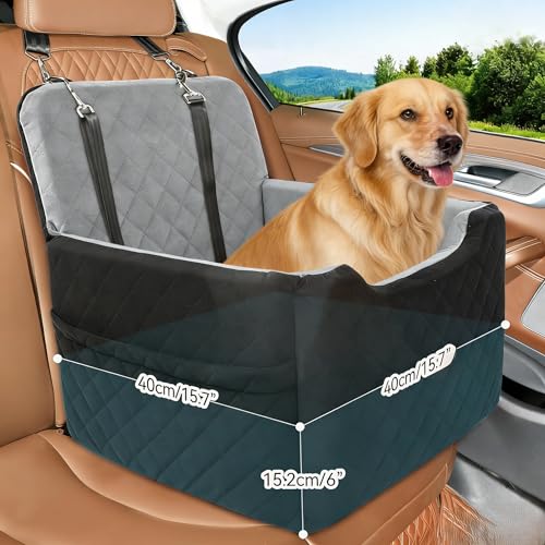 Zovenc ペットカーシート 犬用 車載ベッド 大型 70cm 小型 50cm 中型犬対応 耐荷重25kg ドッグカーシート ドライブボックス 洗える 低反発クッション 安全ベルト付き 滑り止め 取り外し可能 2WAY ペットベッド 車用 アウトドア (ブラックブラウン, 小型サイズ（50×50×30cm）)の特徴・詳細 画像