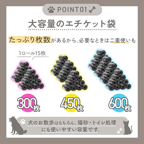 【大容量】うんち袋 300枚 犬 臭わない ペット用 エチケット袋 ケース付 大容量 散歩 マナー袋 ウンチ袋 犬用 猫用 破れにくい ロール ゴミ袋 犬散歩グッズ 犬のお散歩グッズ トイレ袋 処理袋 掃除 消臭 ペット用品 漏れない (15袋×20本)の特徴・詳細 画像
