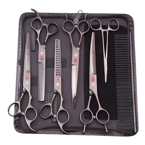 Damika 犬トリミング ペットはさみ7点セット 猫 犬用 日本から輸入する4 CR特殊ステンレス鋼を用いて製造し 耐久性に優れている 切れ味がよい 静音 保護型ペット専門美容ハサミセット 付収納バッグ/止血鉗子/ステンレスコーム (ゴールド 7点セット)の特徴・詳細 画像