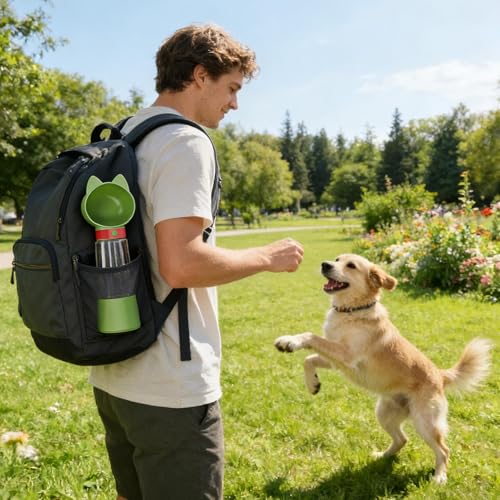 犬用 携帯ウォーターボトル - 2-in-1 完全防漏 携帯ウォーターカップ - お出かけ用 ドッグボウル | 子犬 ハイキング 車 ビーチ キャンプ 庭 公園 ガーデン 屋外 対応の詳細・まとめ 画像