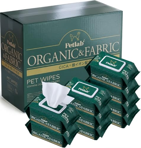 【厚労省認証のオーガニック成分×獣医師監修】極潤＆厚手 犬猫兼用ウェットティッシュ [無香料・無添加・ノンアルコールで顔回り・ペットが舐めてもok安心仕様] 大容量100枚入り×9袋 皮膚ケア成分配合 CICA 茶葉エキス ビタミンE クエン酸 1
