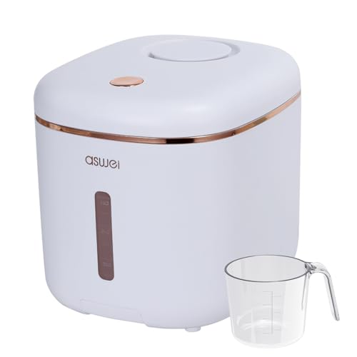 【ワンタッチで開くストッカー】ASWEI(アスウエイ) ペットフードストッカー 密閉 ペットフード収納ボックス 6kg ペットフードストッカー 犬 猫 保存容器 ケース 入れ物 密閉 透明 計量カップ付 大容量 ドライフード ドッグフード キャットフード フードストッカー 餌入れ 約29.9×26.1×25.5cm Lサイズ 1