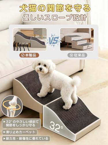 ペット ステップ 犬階段 犬スロープ階段 ドッグステップ 犬猫用 折りたたみ式 耐荷重100kg 滑り止め付き コンパクト収納 犬 介護 高齢犬 転倒防止 ソファ ベッド 登り下り サポート (グレー, ストレート形状)の詳細・まとめ 画像