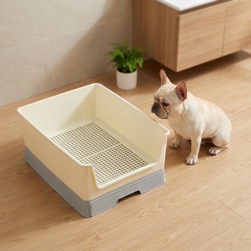 犬用トイレ 囲い付き 飛散防止 お手入れ簡単 漏れ防止 小型犬 猫 小動物対応 トイレトレーニング向き 屋内屋外両用 取り外し可能 PP樹脂製 (ブラウン,L)の特徴・詳細 画像