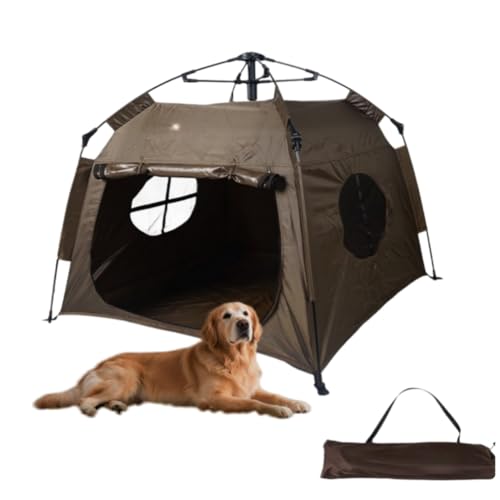 Lapakey ペットテント 犬用ワンタッチ キャンプ用 折りたたみ 小型犬 中型犬 3秒で素早く開く 防水性 通気性 日焼け止め ポータブル ポップアップ 犬猫小屋 メッシュ窓 アウトドア 登山 室内屋外 キャンプ (ダークブラウン)の外観・全体像 画像