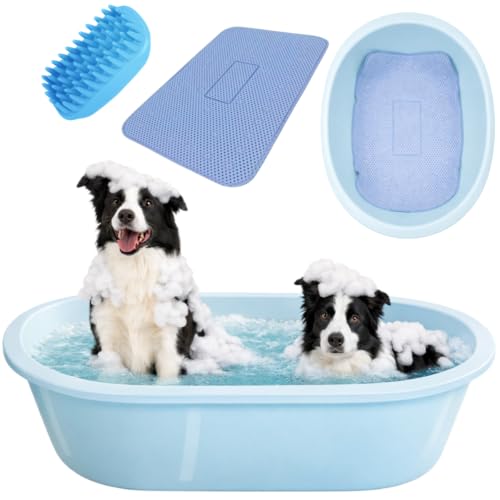 犬用 バスタブ 滑り止めマット 浴槽用 シンプル かわいい オシャレ シャンプー時の転倒防止 42個吸盤付き バスマット 犬用お風呂 (ブルー) 1