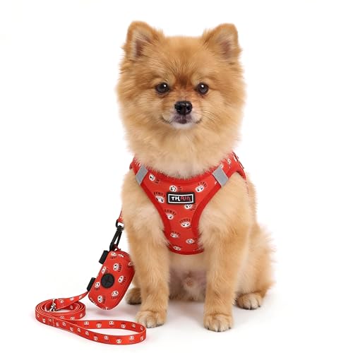 THAIN 犬用ハーネスリードセット 御洒落 通気性いいメッシュ素材 反射テープ付き 可愛い達磨柄 猫 ハーネス リード 胴輪 超小型犬 小型犬に向け 調節可能 ペット用品 (S)の外観・全体像 画像