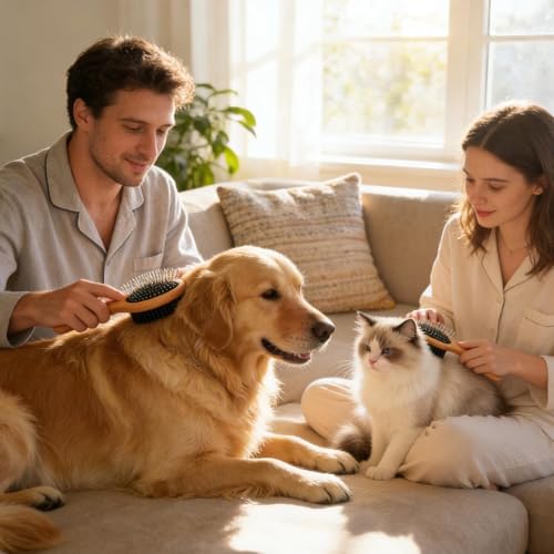犬のグルーミング ブラシ - 人間工学に基づいた抜け毛コーム コンフォート グリップ ペットの毛除去ツール |猫グルーミングマッサージロングショートヘアバスクリーニング屋内屋外ホームバスルーム子犬子猫ケアアクセサリーの特徴・詳細 画像