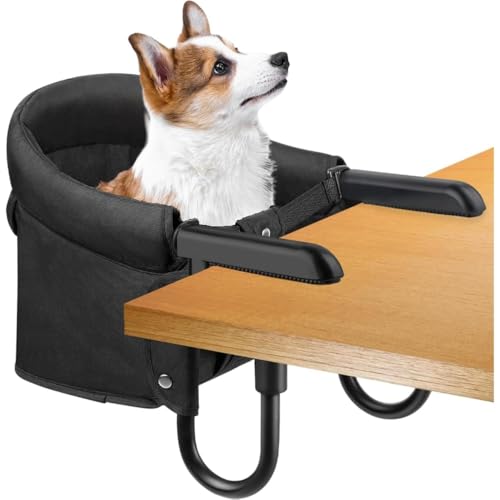 Fiauvx テーブル用犬用ハイチェア、キャットデスクパーチ、犬用シートメイトチェア、猫オフィスパーチアタッチメント、ペット給餌ブースターシート、隣に座るペット用シート (42*36*27cm,ブラック)の外観・全体像 画像
