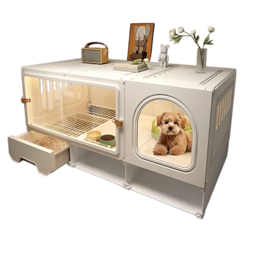 Hongjiwa 犬ケージ ペットケージ 木製インテリア調 トレイ付き 室内外用 頑丈耐荷重30kg オシャレ設計 (ホワイト,106*46*52 寝室1室、リビング1室、浴室1室)の外観・全体像 画像