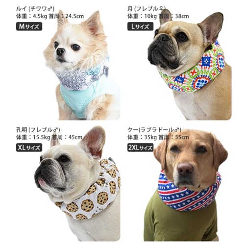 クールネック 犬 2026年モデル 全20柄 夏 暑さ対策 ひんやり リード穴付き 保冷剤付属 首 裏生地防水 アルミ フレンチブルドック フレブル クールスヌード おしゃれ スイカ 熱中症予防 小型犬 中型犬 大型犬 KM882G (【限定】35バナナ×ストライプ, Lサイズ)の特徴・詳細 画像