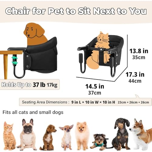 Fiauvx テーブル用犬用ハイチェア、キャットデスクパーチ、犬用シートメイトチェア、猫オフィスパーチアタッチメント、ペット給餌ブースターシート、隣に座るペット用シート (42*36*27cm,ブラック)の詳細・まとめ 画像