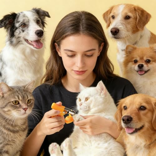 ペット用爪切り - 犬猫用爪切り | 滑り止め人間工学設計、爪割れ防止、ステンレス鋼+シリコン | 子犬 ウサギ げっ歯類用 グルーミング 家庭 旅行の特徴・詳細 画像