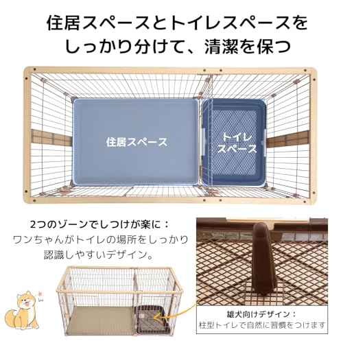ペットケージ ペットサークル 犬ケージ 犬ゲージ 屋根付き ペットゲージ 犬ゲージ トイレ付き 幅145*奥行き68*高さ70cm 室内サークル お手入れ簡単 小型犬 中型犬 屋内 (ブラウン)の特徴・詳細 画像