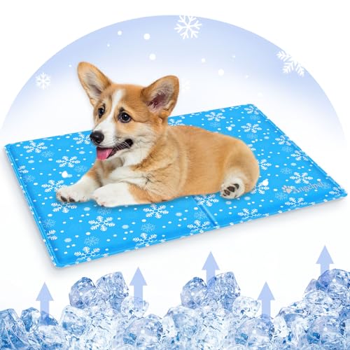 Angelpet ペット ひんやりマット【ペット専門家監修】犬 猫 夏用 クールマット 冷感ジェル 冷却マット ひんやりシート 暑さ対策 水・電気・冷蔵不要 折りたたみ 持ち運び 多用途 小中大型犬対応 65*50cm スノーフレーク柄の外観・全体像 画像