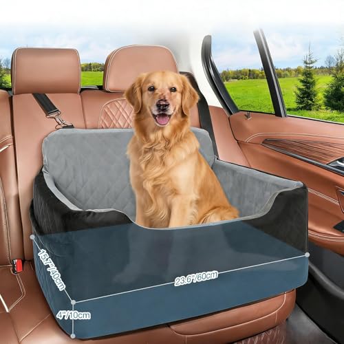 Zovenc 犬用カーシート ペットドライブベッド 中型犬・大型犬対応(約23kgまで) 小型犬2匹対応 ペット用ブースターシート 犬 車 シート 10cm高密度エッグフォーム採用 衝撃吸収 低反発クッション 車用ペットベッド 取り外し可能 洗える ペットドライブボックス 安全ベルト付き 滑り止め底面 SUV/MPV/RV対応 犬 車 酔い軽減 多機能ペットソファ (グレー)の特徴・詳細 画像