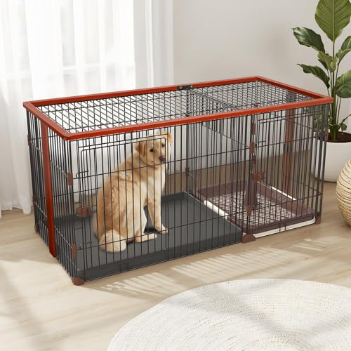 ペットケージ ペットサークル 犬ケージ 犬ゲージ 屋根付き ペットゲージ 犬ゲージ トイレ付き 幅145*奥行き68*高さ70cm 室内サークル お手入れ簡単 小型犬 中型犬 屋内 (ブラウン)の外観・全体像 画像