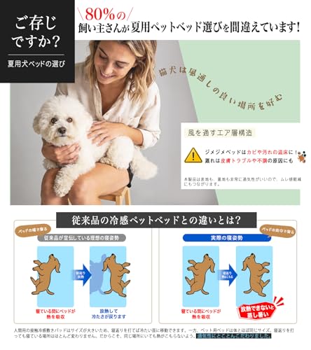 【-5℃冷感×汗ベタ解消テクノロジー】猫 犬 ベッド 夏 ひんやり Q-MAX0.56 業界初の気孔構造でムレにくい ペットベッド【光触媒×帝人中綿でW抗菌防臭防ダニ】犬クッション 洗える 犬用ベッド 猫ベッド 犬ベッド 夏用 熱中症対策 クール 360°通気 滑り止め付き 小型犬 中型犬 50×40×15CM ベージュの特徴・詳細 画像