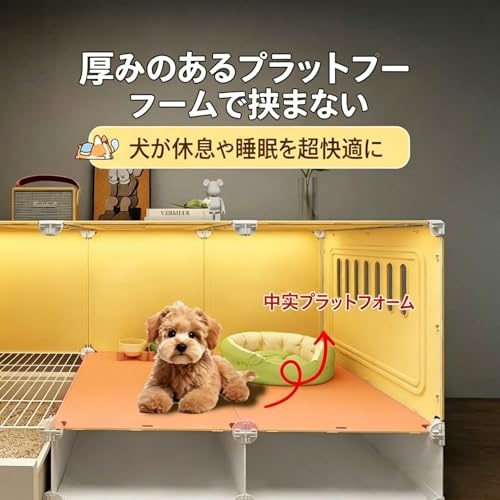 Hongjiwa 犬ケージ ペットケージ 木製インテリア調 トレイ付き 室内外用 頑丈耐荷重30kg オシャレ設計 (ホワイト,106*46*52 寝室1室、リビング1室、浴室1室)の特徴・詳細 画像