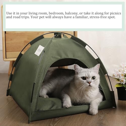 猫 ペットテント ペットハウス 犬ベッド 休憩所 折り畳み オックスフォード 猫用テント 多機能 防水 通年 可愛い 変形しにくい ストレス解消 お部屋設置 室内外両用 日向ぼっこ 滑り止め ベージュ S:35*35*30cmの特徴・詳細 画像