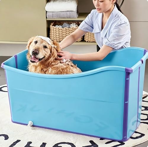 犬用バスタブ、ペット専用の折りたたみ式バスタブ、深めの浴槽、大型犬、ゴールデンレトリバー、フレンチブルドッグ、テディ犬用バスバケツプール (ブルー)の外観・全体像 画像