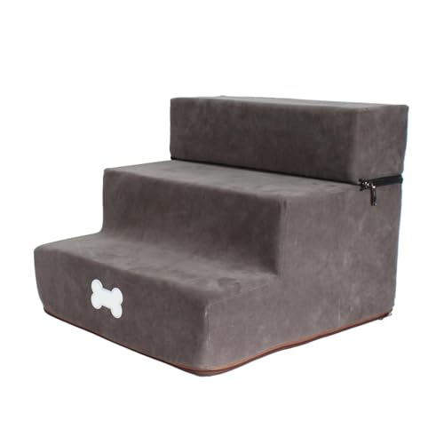 滑り止め付き 小型犬用ステップ - 取り外し可能3段階ペットステップ、30x35x30cm、洗えるカバー ハイベッド用ドッグステッ プ、ペットステッ プ、怪我防止、滑り止め、柔らかな素材、タフな構造、リビング 寝室 ベッド 家具 マンション用、子猫 小型 大型犬適用の外観・全体像 画像