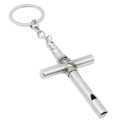 [uxcell] クロスホイッスルキーホルダーペンダント 金属製安全ホイッスルクロス緊急犬ホイッスル キーホルダーキーリング付きバックパックバッグ用 シルバー1個の詳細・まとめ 画像