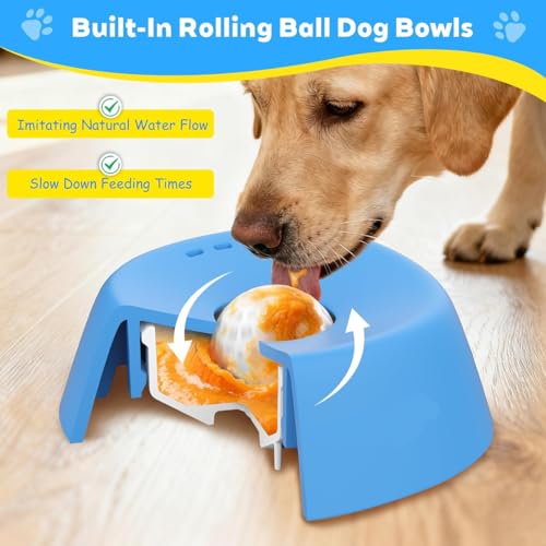 ペット用 スローフィーダー 舐めボウル ローリングボール付き 早食い防止食器 猫 犬 おもちゃ ボール わんこのぺろぺろ味覚玉 滑り止め 液体おやつ 骨スープ対応 給餌器 知育玩具 (ブルーB)の詳細・まとめ 画像