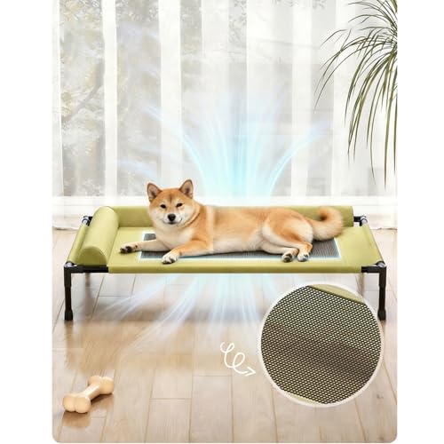 ペットベッド 夏用高通気 高床式ベッド 犬用 猫用 ドッグコット 通気メッシュ 高床式通気ベッド 犬 夏用ベッド L型半包囲枕付き 地面から17cm 水洗い可 耐荷重34kg 室内外兼用 キャンピングベッド 犬 大型犬 小型犬用 ベッド (グレー, L)の詳細・まとめ 画像